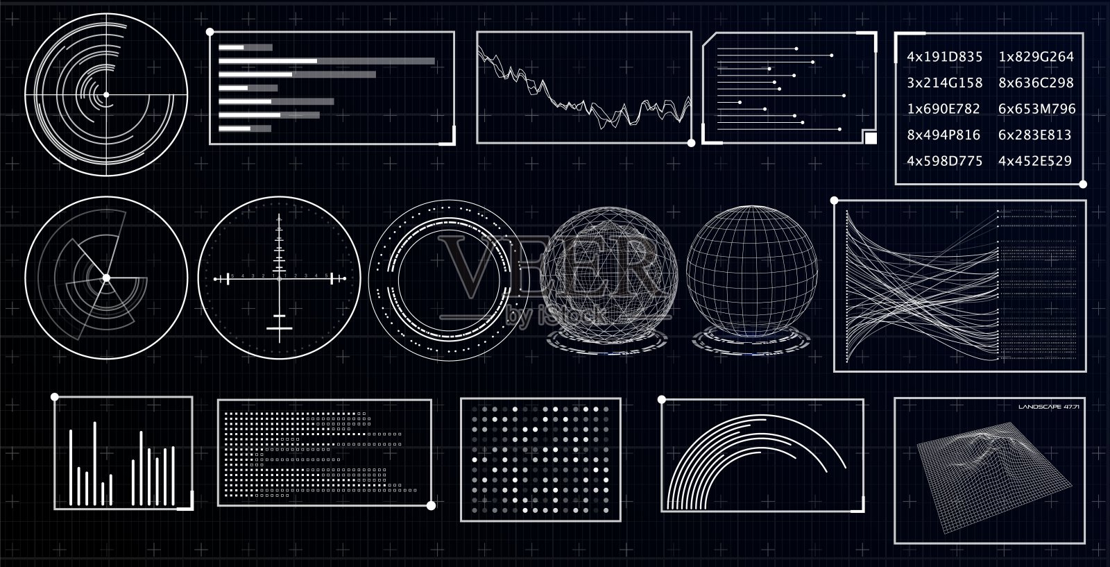 HUD未来的界面。Hitech显示信息图形元素。仪表盘与图表，图表，线，图形和数据。插画图片素材