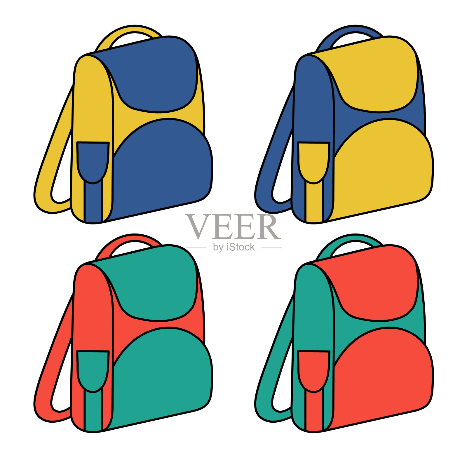 颜色的背包图标。平面设计。孤立在白色设计元素图片