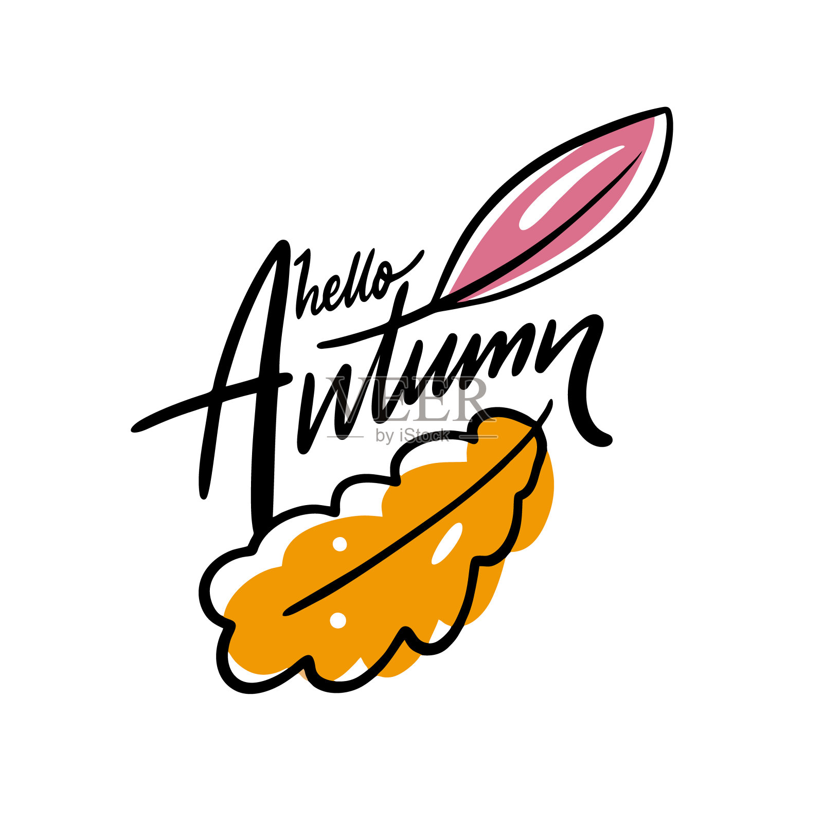 你好秋语带着离别。书法短语在木板上的叶子。手绘字体。矢量插图。孤立在白色背景上。插画图片素材