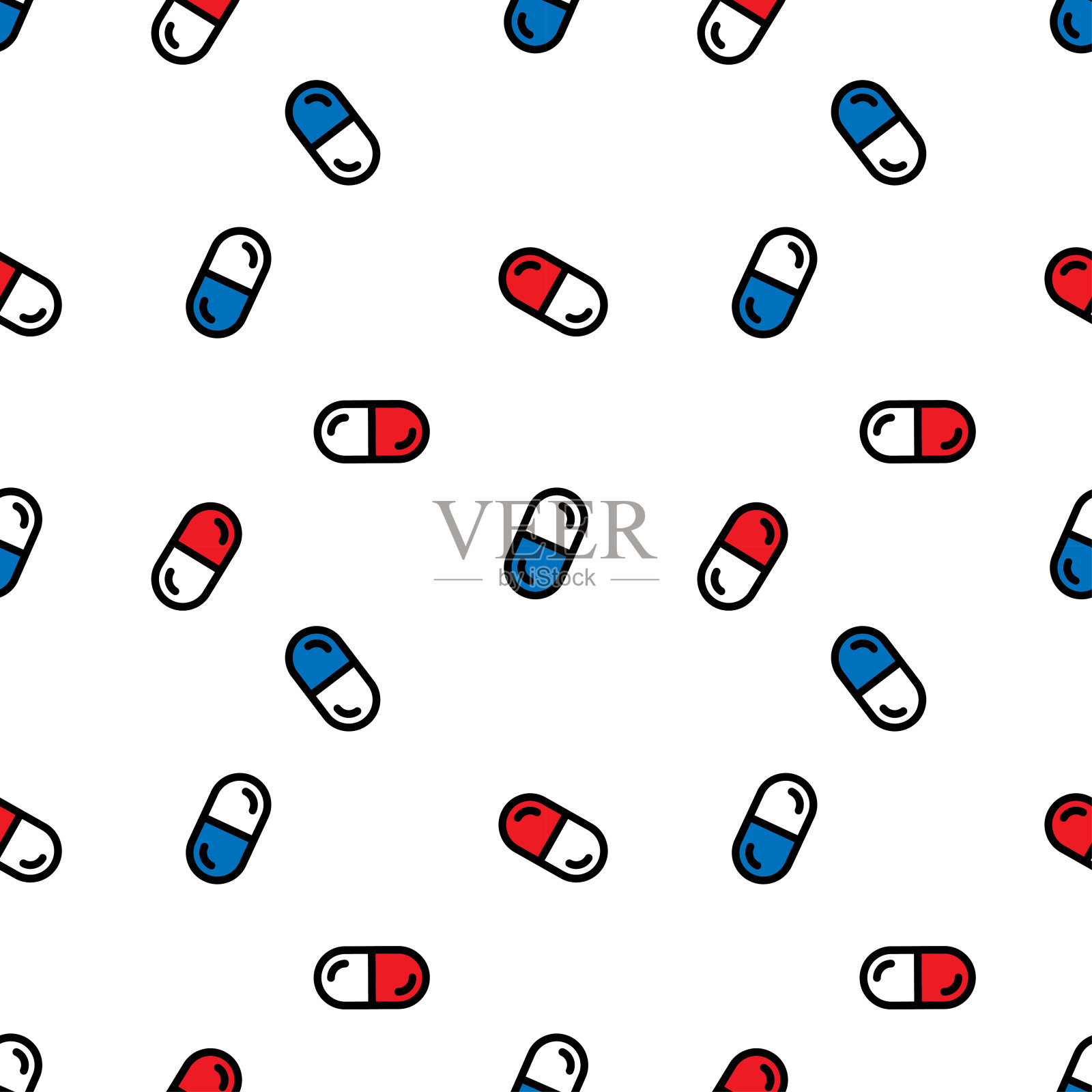 无缝模式与许多药丸和胶囊。药物或膳食补充剂。健康的生活方式。插画图片素材