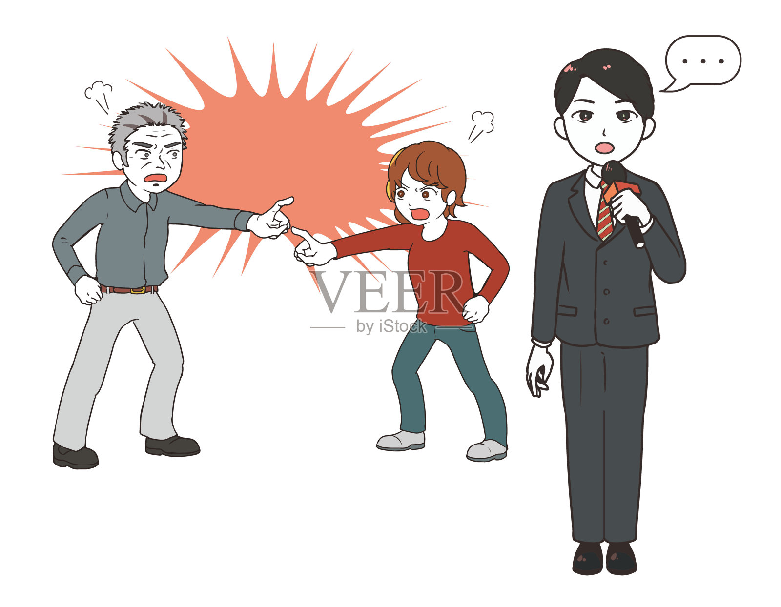 一名男性记者站在广播事故中插画图片素材