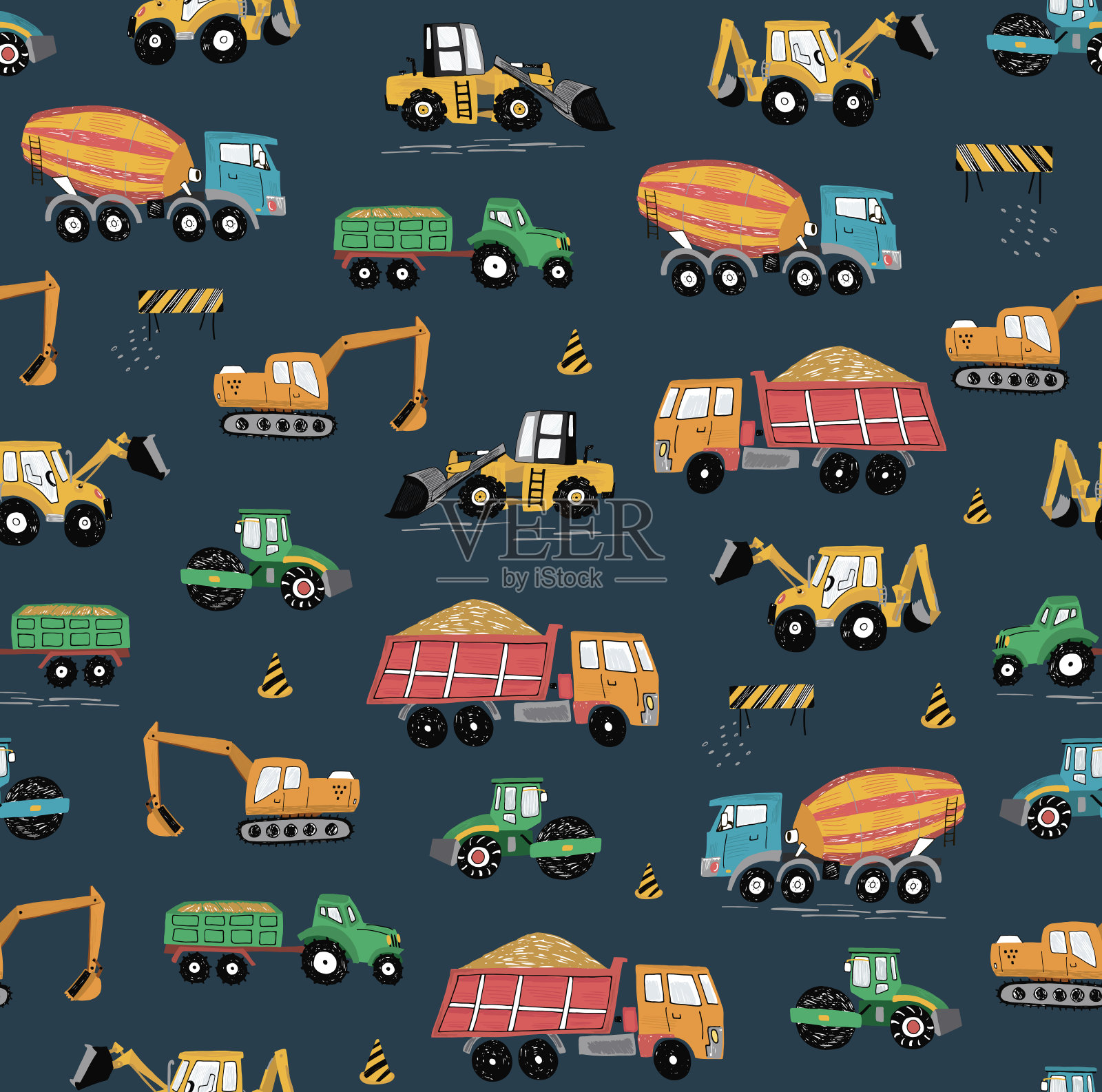 建筑机械制造汽车无缝模式插画图片素材