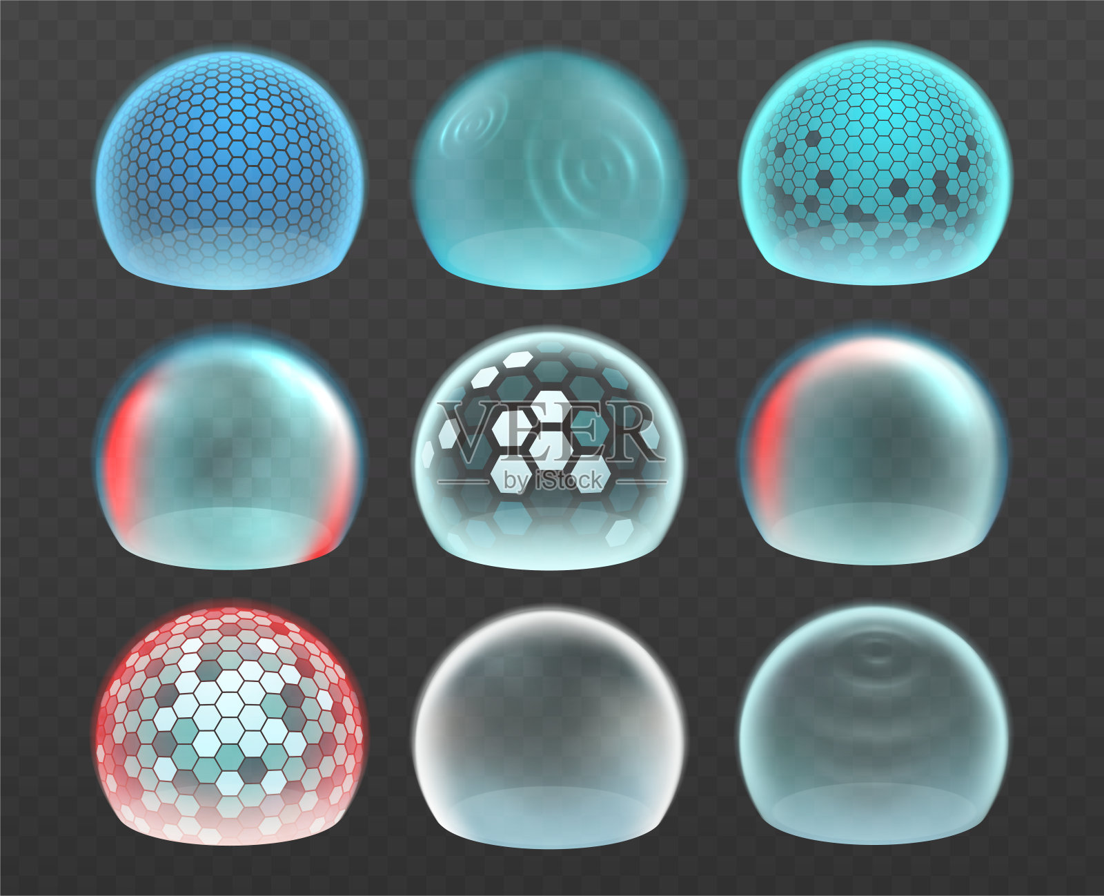 防护力场高能防护气泡。一套透明的保护球体。插画图片素材