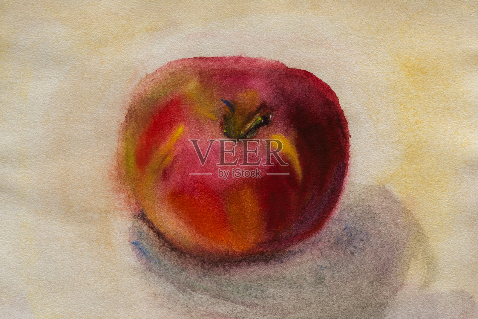 红苹果配水彩画。手工制作的工作。个人绘画。插画图片素材