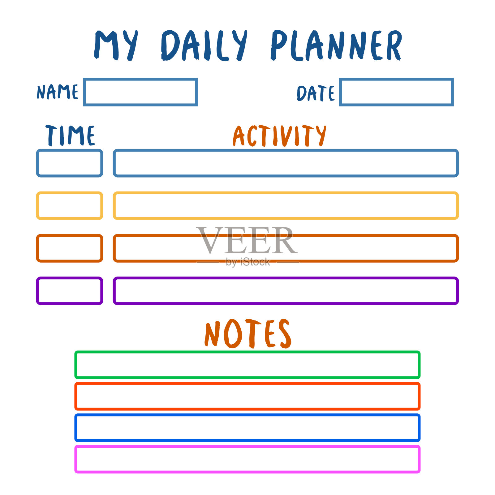 儿童时间表设计模板。幼儿园日常计划插画图片素材