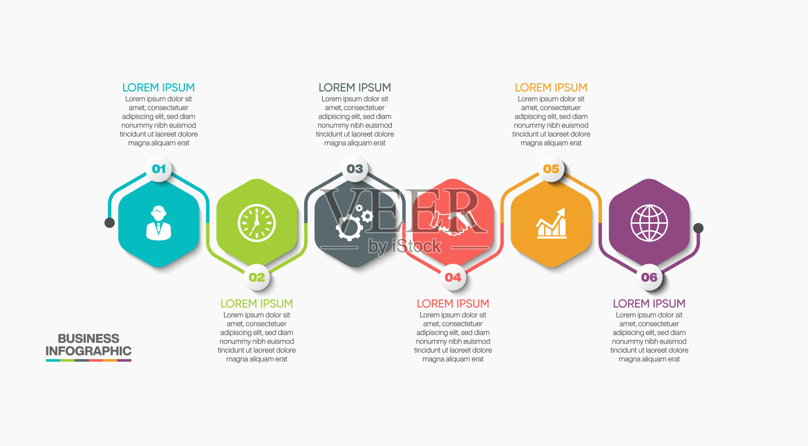 业务数据可视化。时间轴信息图图标设计为抽象的背景模板图标素材