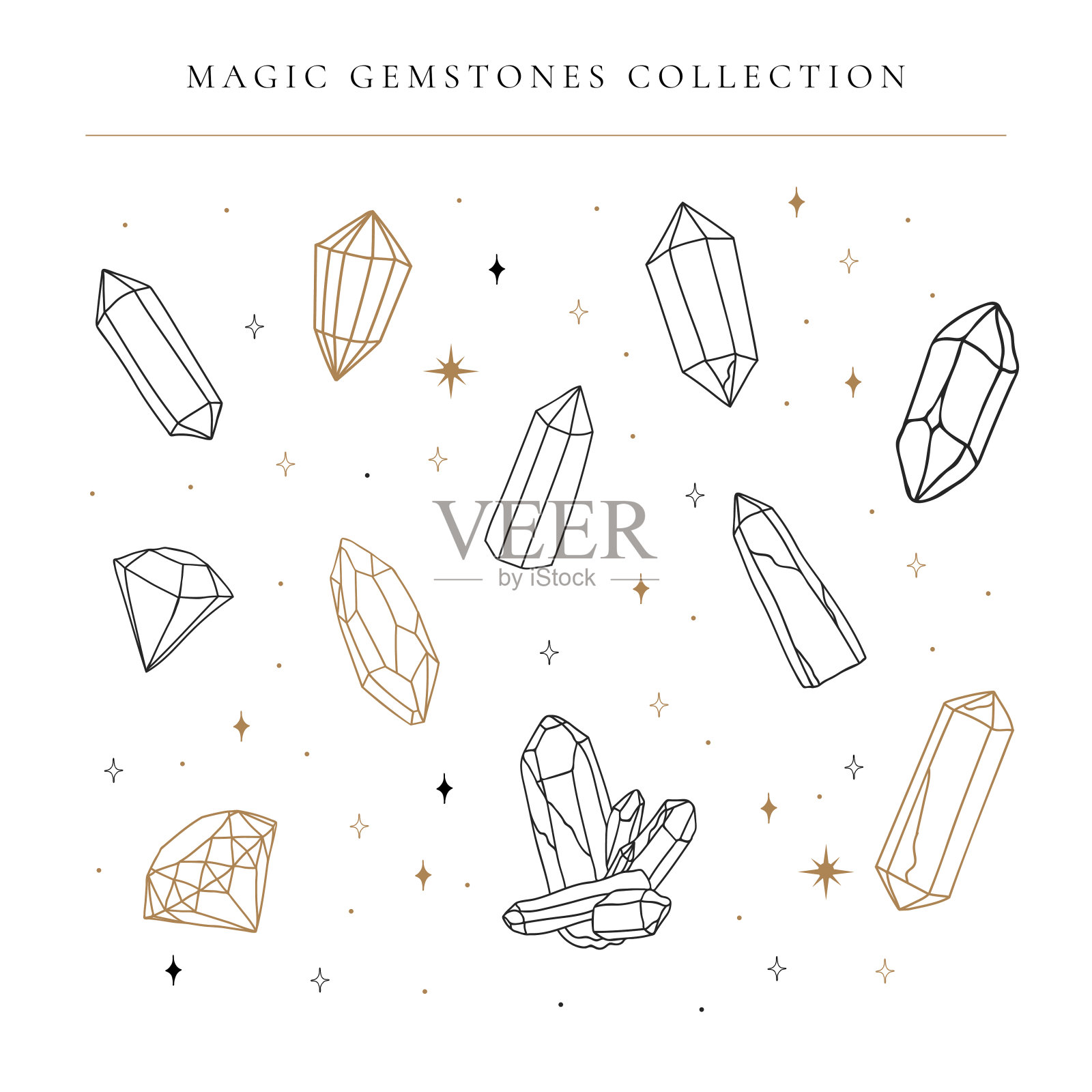 大套手绘抽象水晶宝石插画图片素材