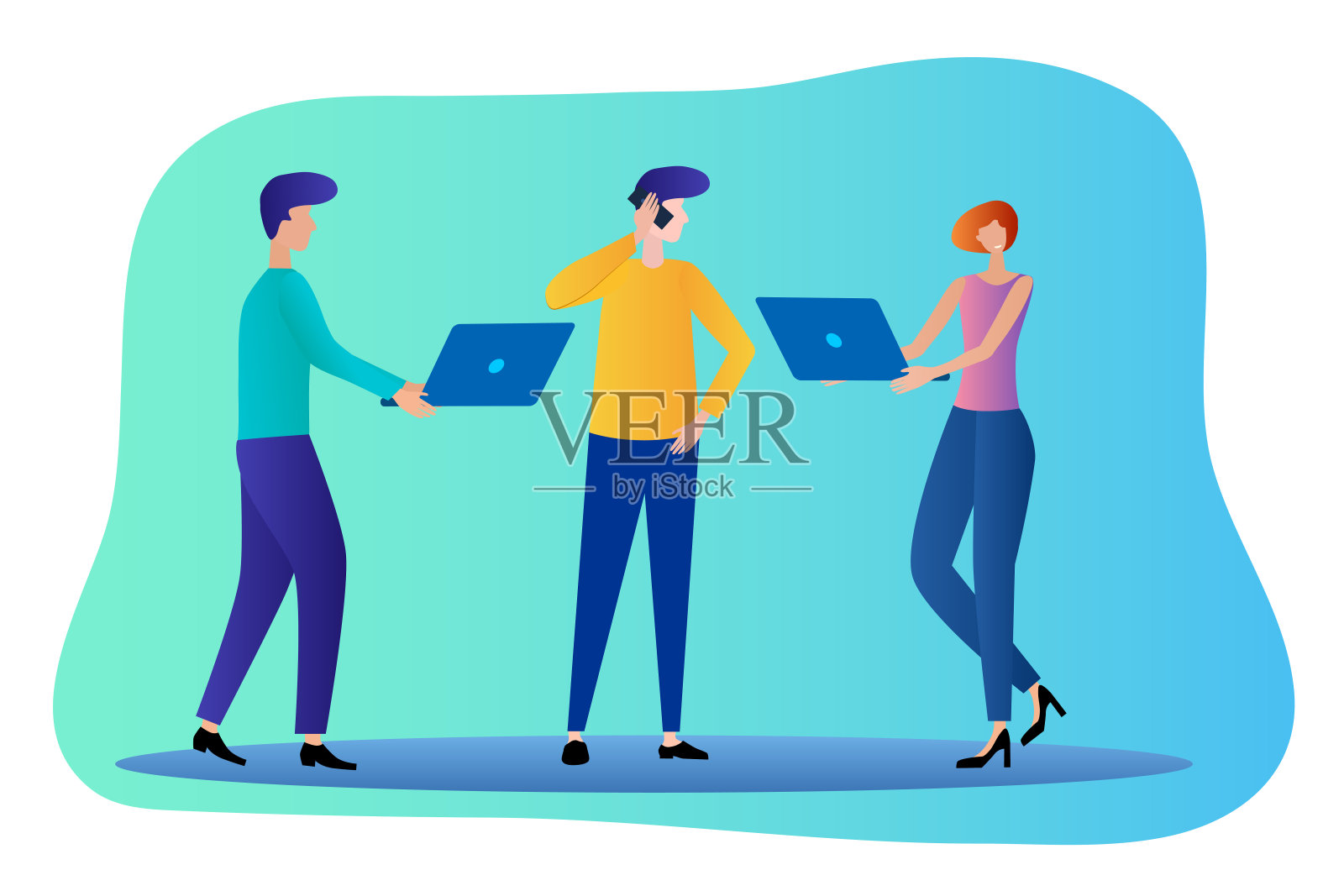 笔记本电脑的人插画图片素材