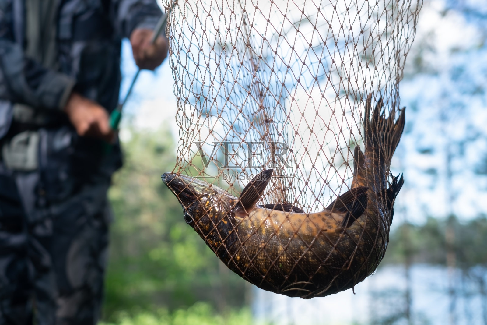 一个拿着梭子捕鱼网的人照片摄影图片