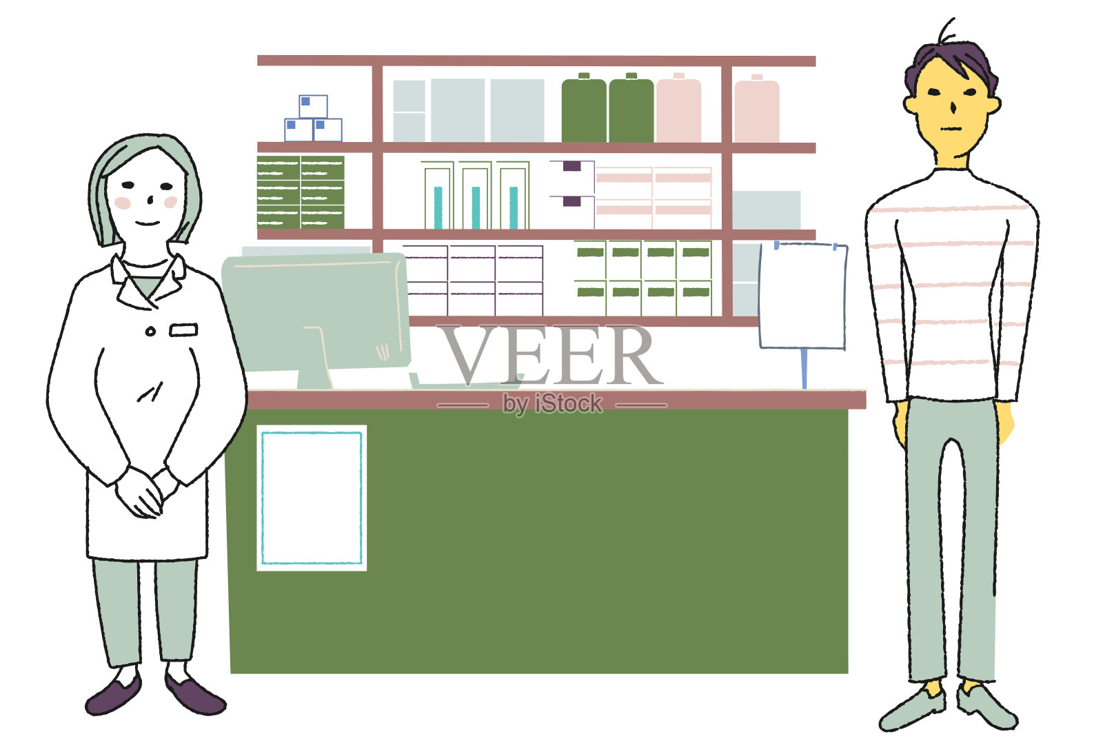 药剂师和病人，插画图片素材
