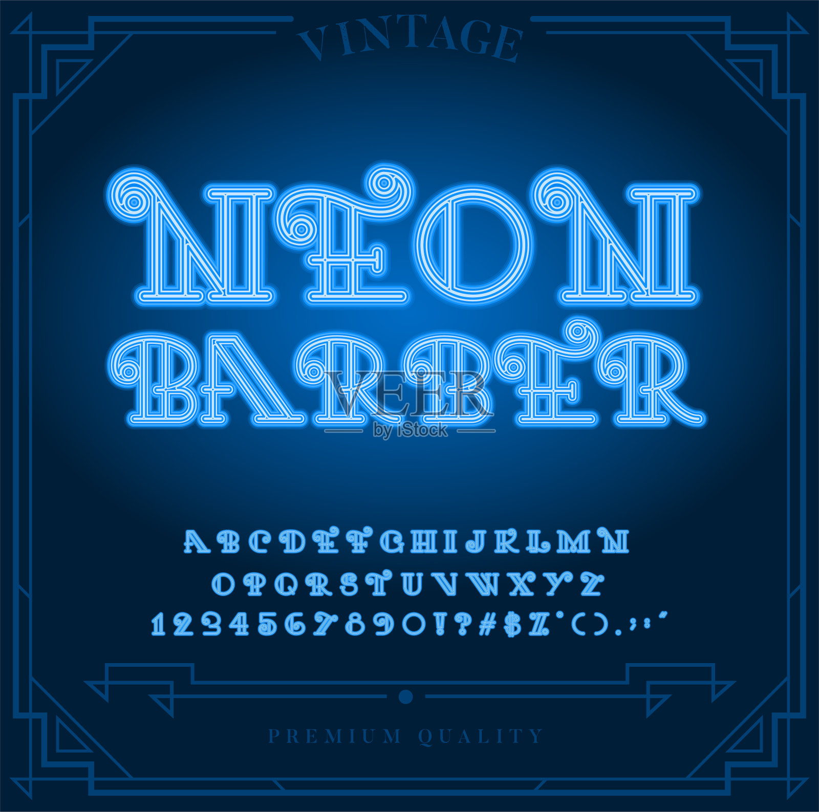 明亮的霓虹灯字母，数字和符号符号在向量。晚上演出。晚上俱乐部。插画图片素材