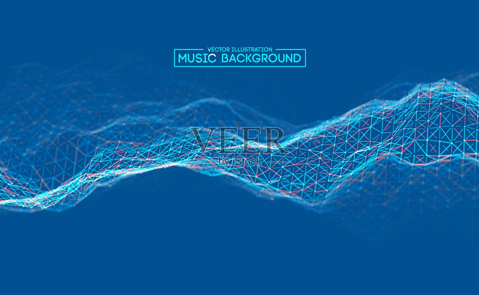 蓝色背景的设计。色彩缤纷的音乐背景设计。摘要声波音乐均衡器。粒子背景音频摘要。每股收益10。插画图片素材