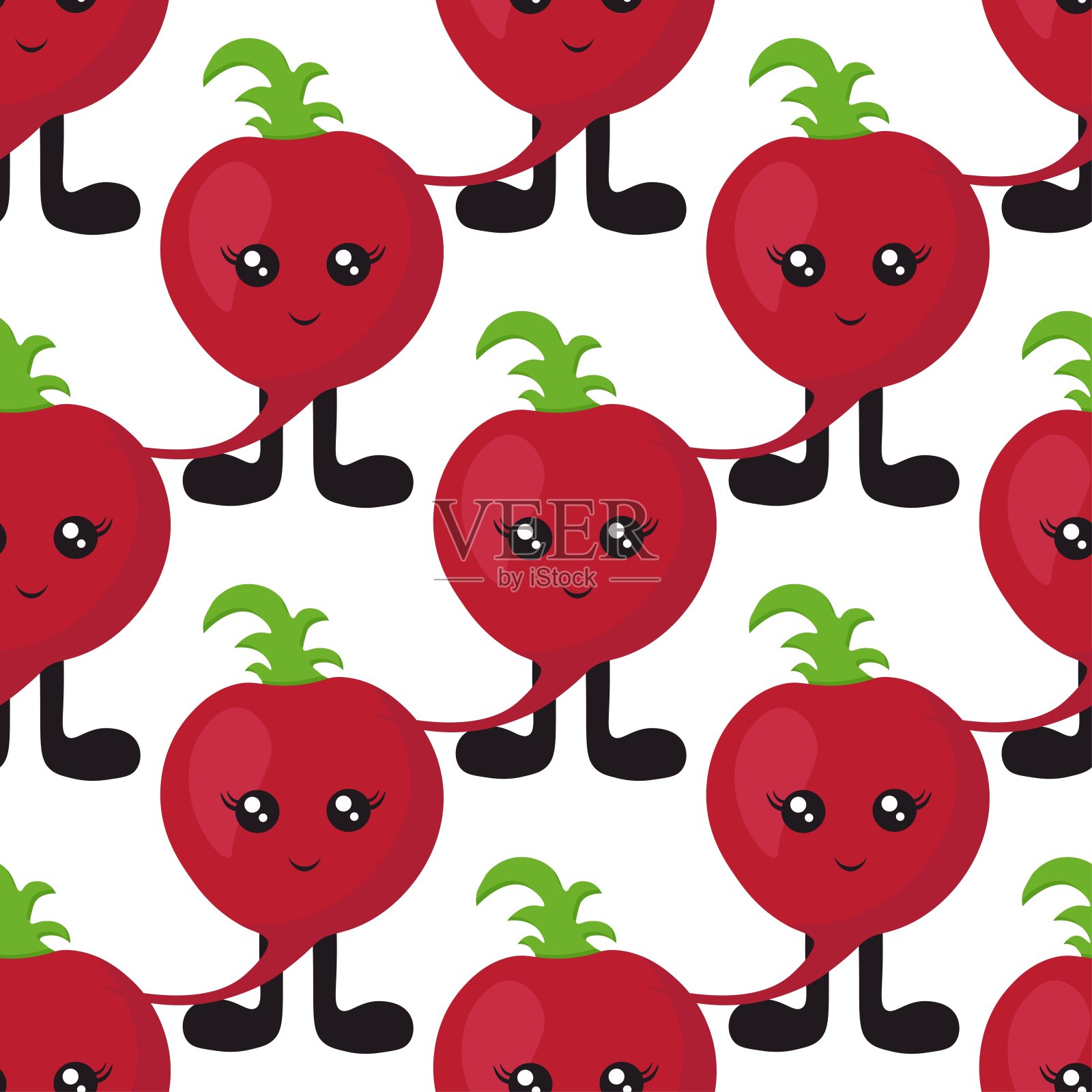 无缝图案与明亮的萝卜与眼睛和腿在一个白色的背景。打印床单和织物，包装纸和墙纸。
股票矢量插图装饰和设计。插画图片素材