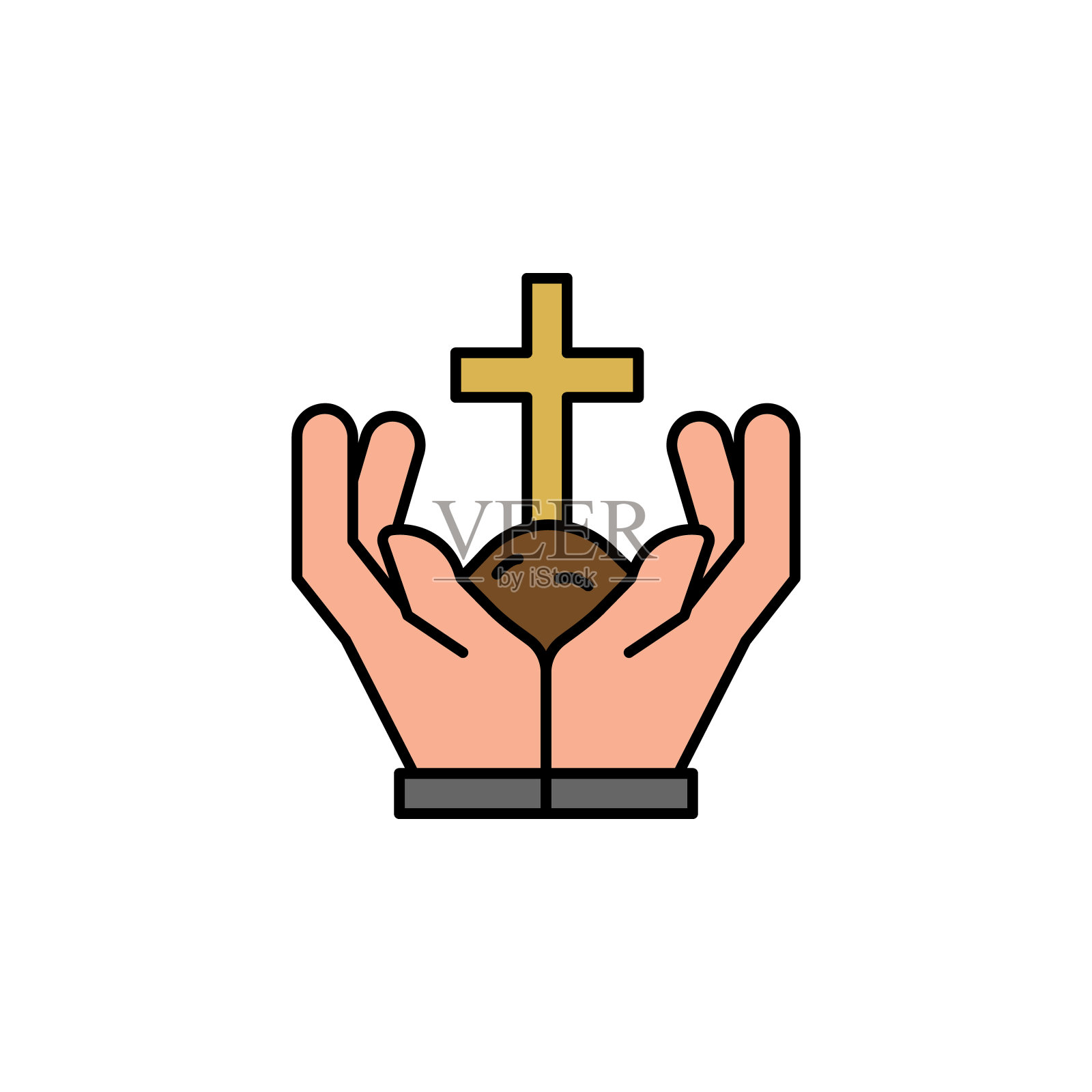 十字，手，陆地轮廓图标。详细的死亡插图图标。可以用于web, logo，手机应用，UI, UX插画图片素材