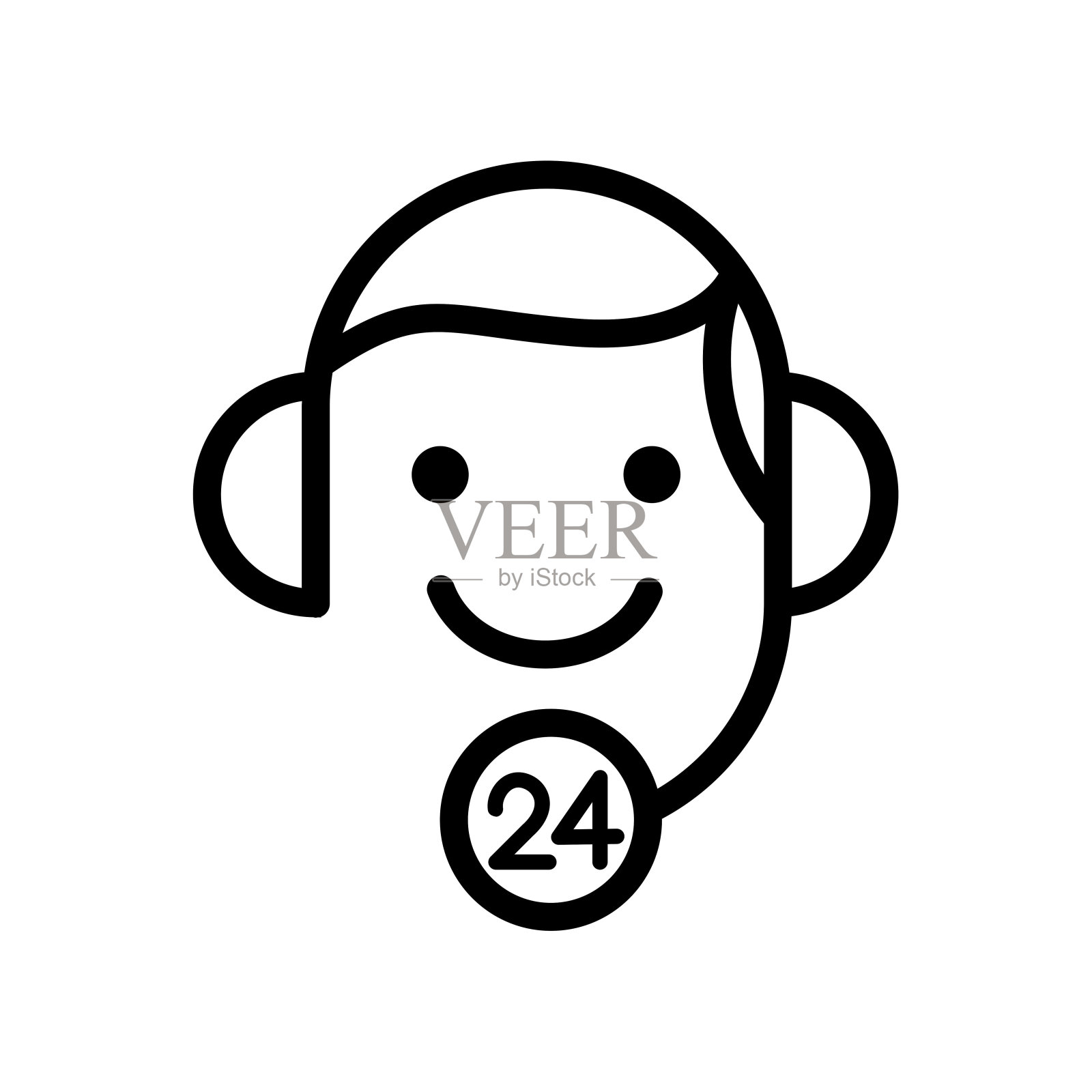 稳定的服务或呼叫中心24/7与女人，男人线平面矢量图标插画图片素材