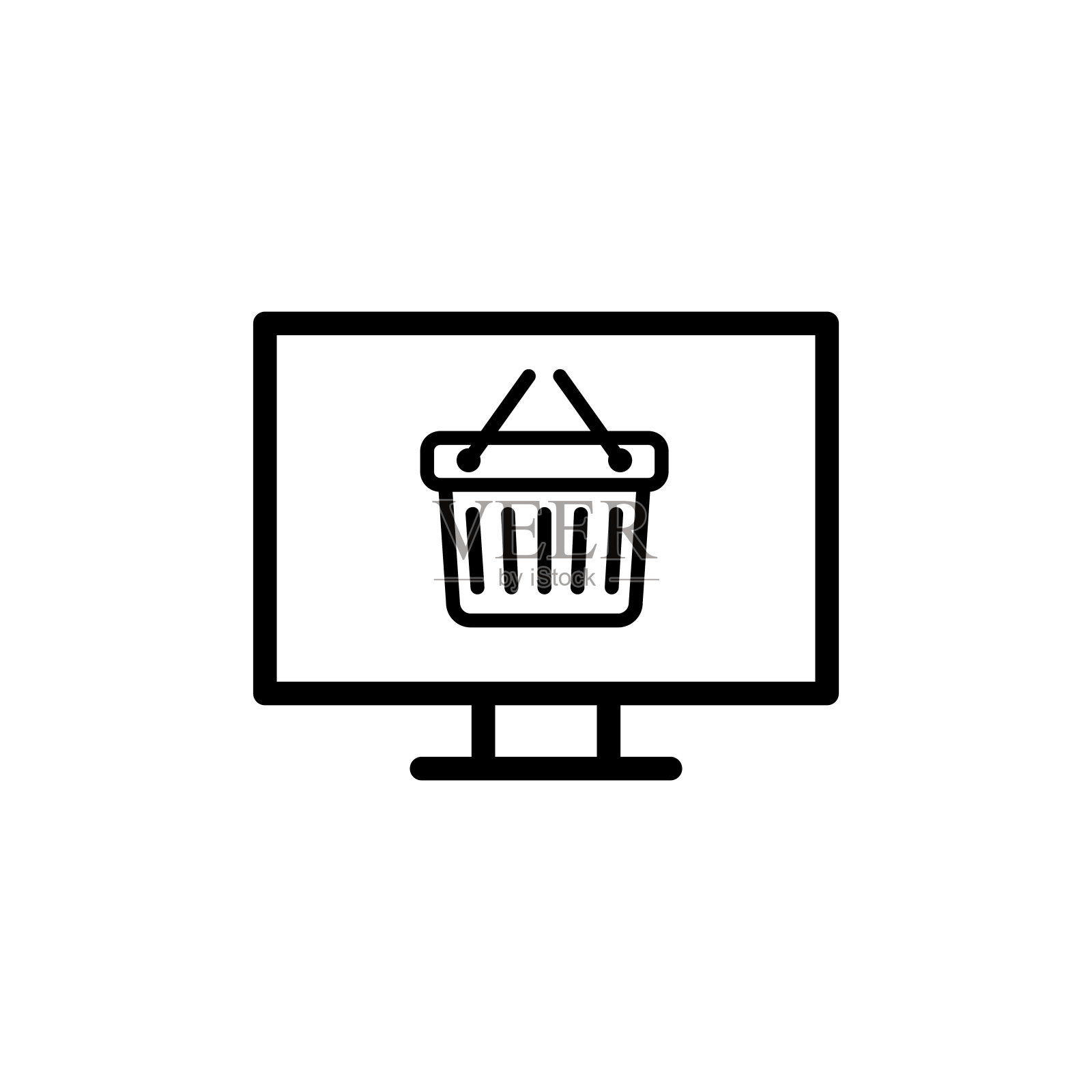 电视，网上购物线平面矢量图标插画图片素材