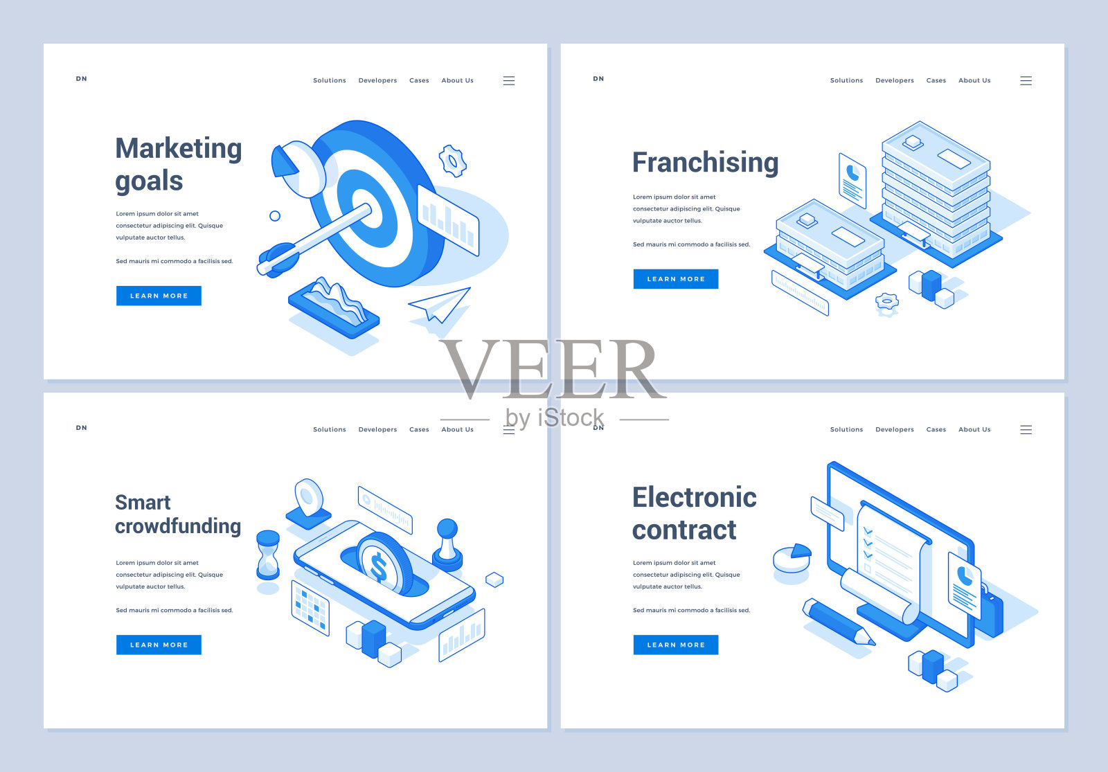 用于各种现代业务开发服务的横幅插画图片素材