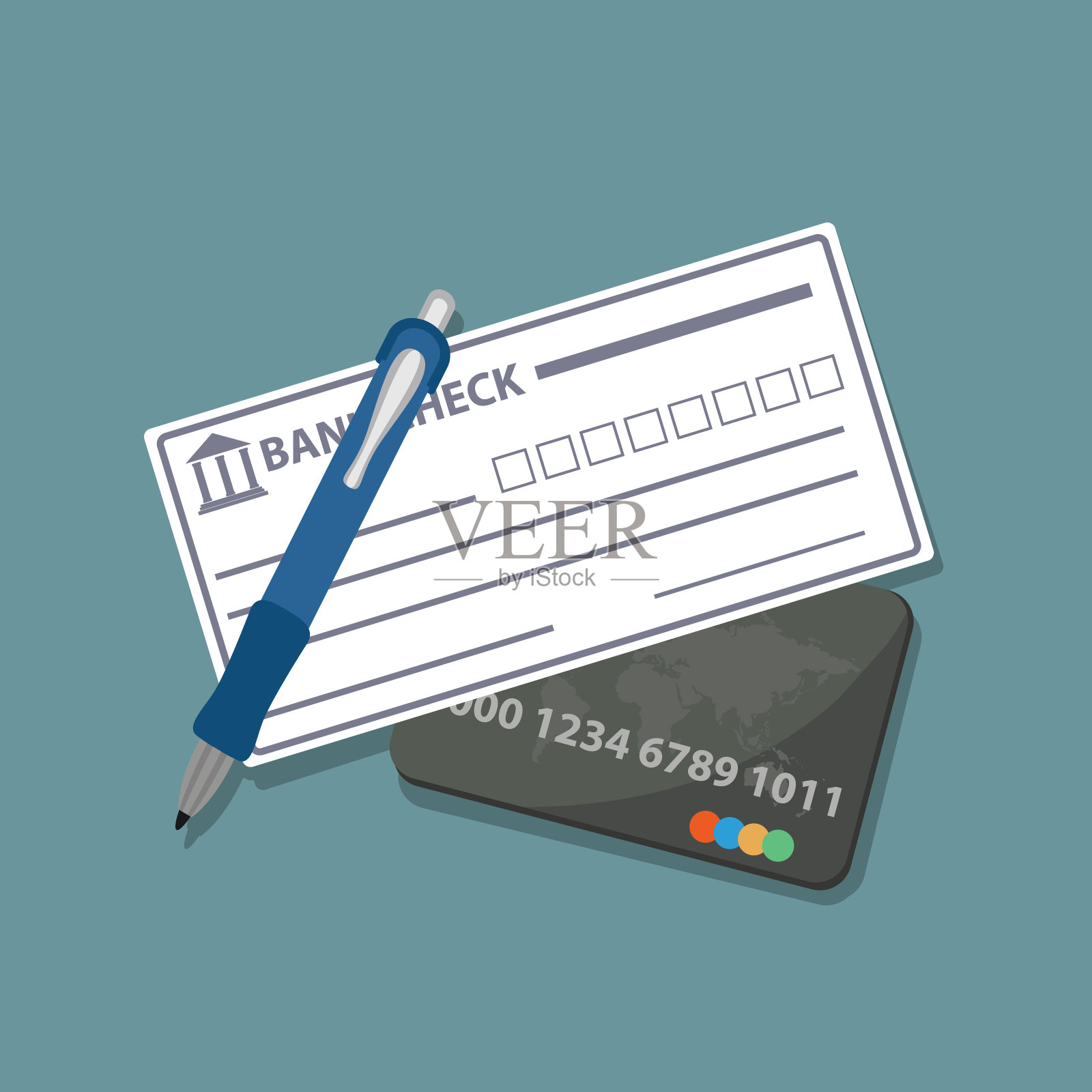 信用卡和银行支票，银行概念插画图片素材