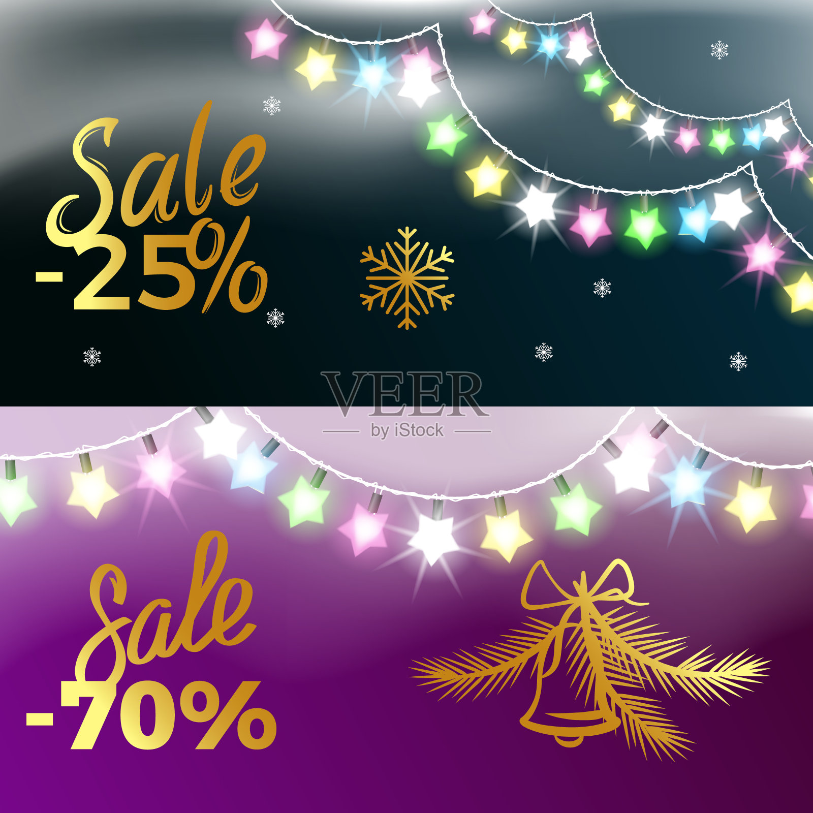 -25%和-70%销售新年矢量插图设计元素图片