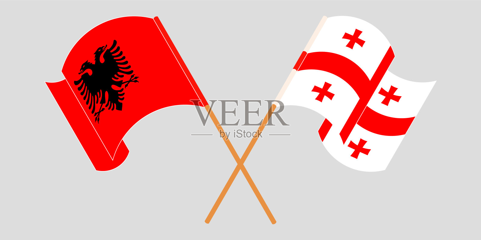 挥舞着阿尔巴尼亚和格奥尔基的国旗设计元素图片
