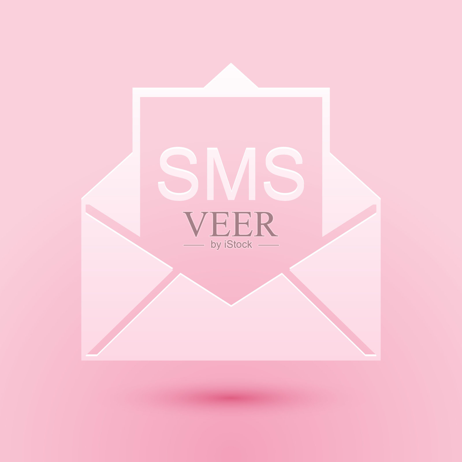 剪纸信封图标孤立在粉红色的背景。收到消息的概念。新，电子邮件传入消息，短信。邮件发送服务。纸艺术风格。向量插画图片素材