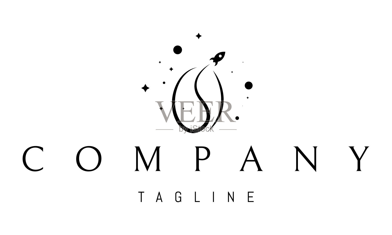 矢量标志，上面有一个抽象的图像，是形成咖啡豆形状的火箭轨道。插画图片素材