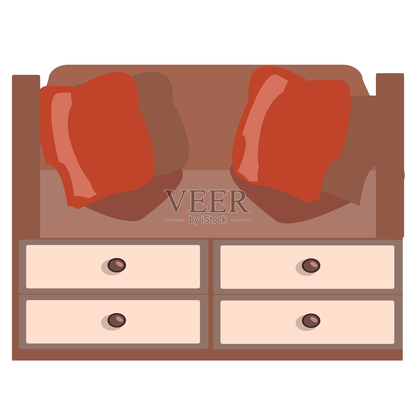 白色背景上有四个抽屉和两个枕头的现代躺椅。孤立的矢量插图在一个平坦的风格。“复古”方式。公寓和办公室家具。室内设计。设计元素图片