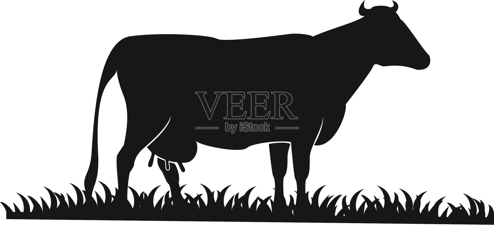 奶牛和草的标志简洁插画图片素材