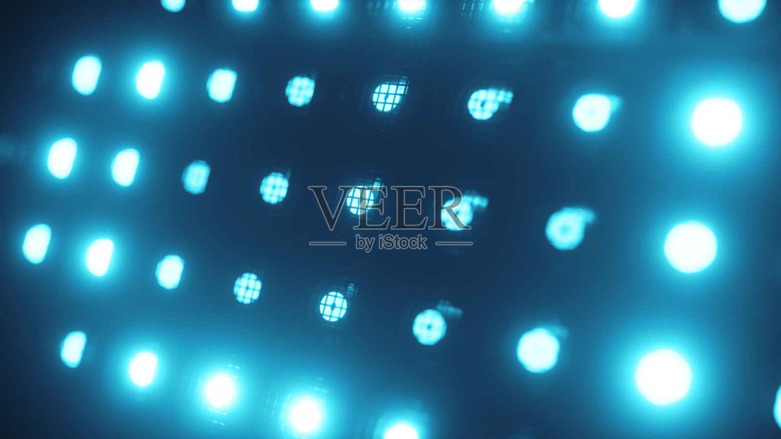 墙灯闪烁。闪烁的灯俱乐部和迪斯科舞厅的灯笼。矩阵束车灯。夜总会的卤素灯。3 d演示。蓝色的光照片摄影图片