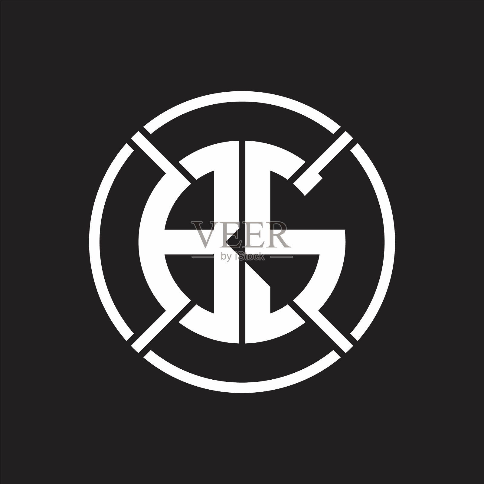 b标志的字母组合与四部分圆斜线插画图片素材