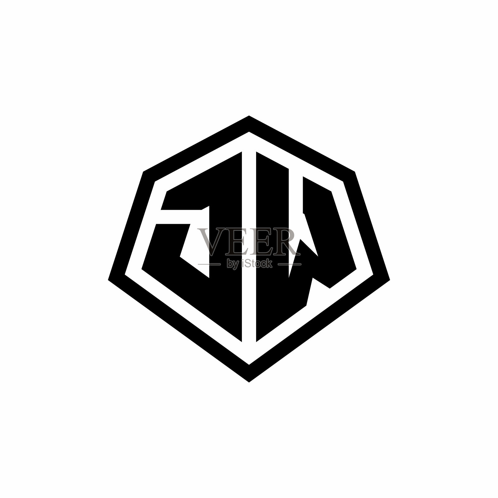 Jw图案标志具有六边形的形状和线条插画图片素材