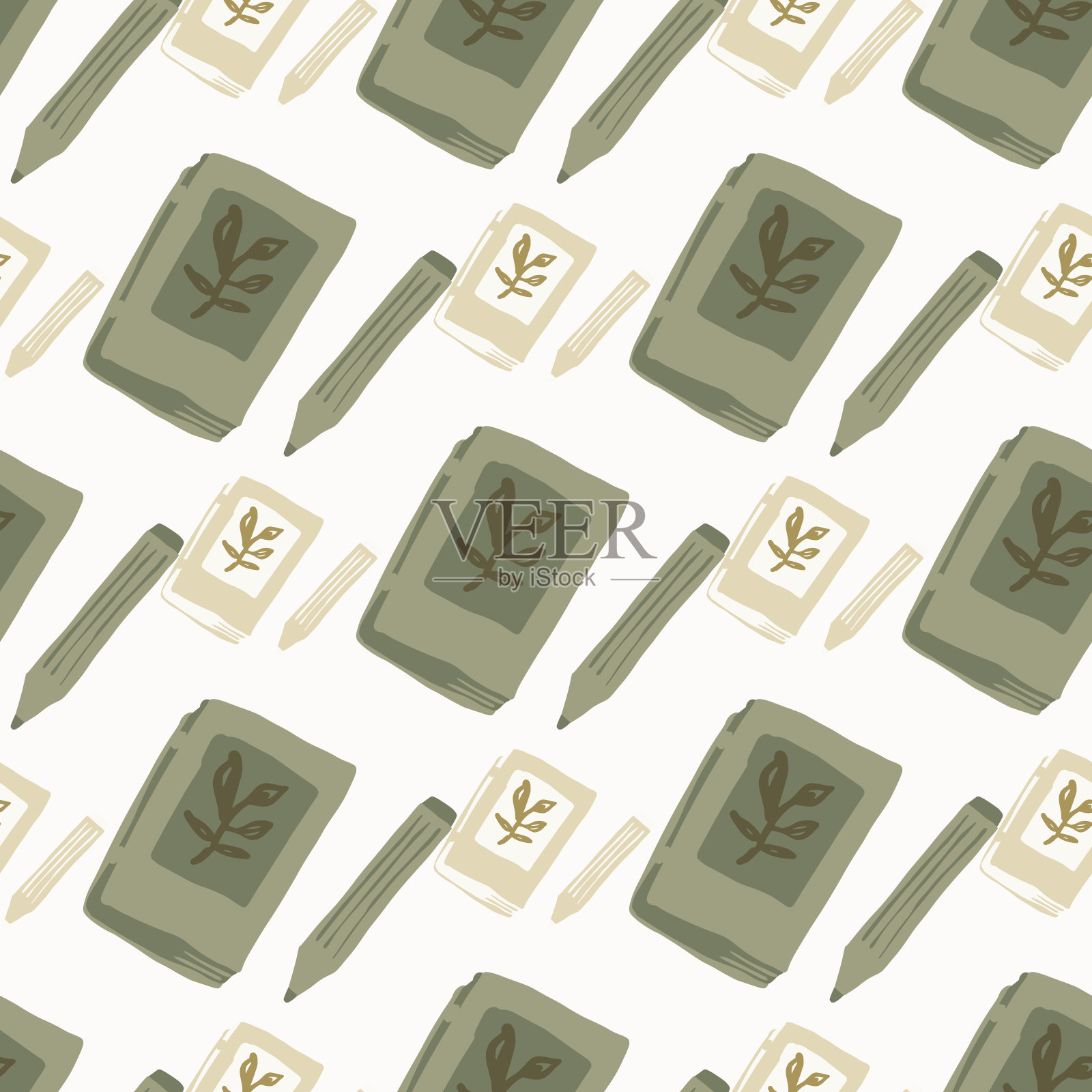 孤立苍白的日记簿元素无缝模式。光线柔和的背景。程式化的教育。插画图片素材