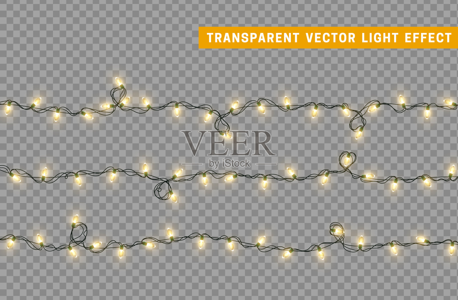 花环颜色黄色孤立向量，圣诞装饰灯光效果。插画图片素材