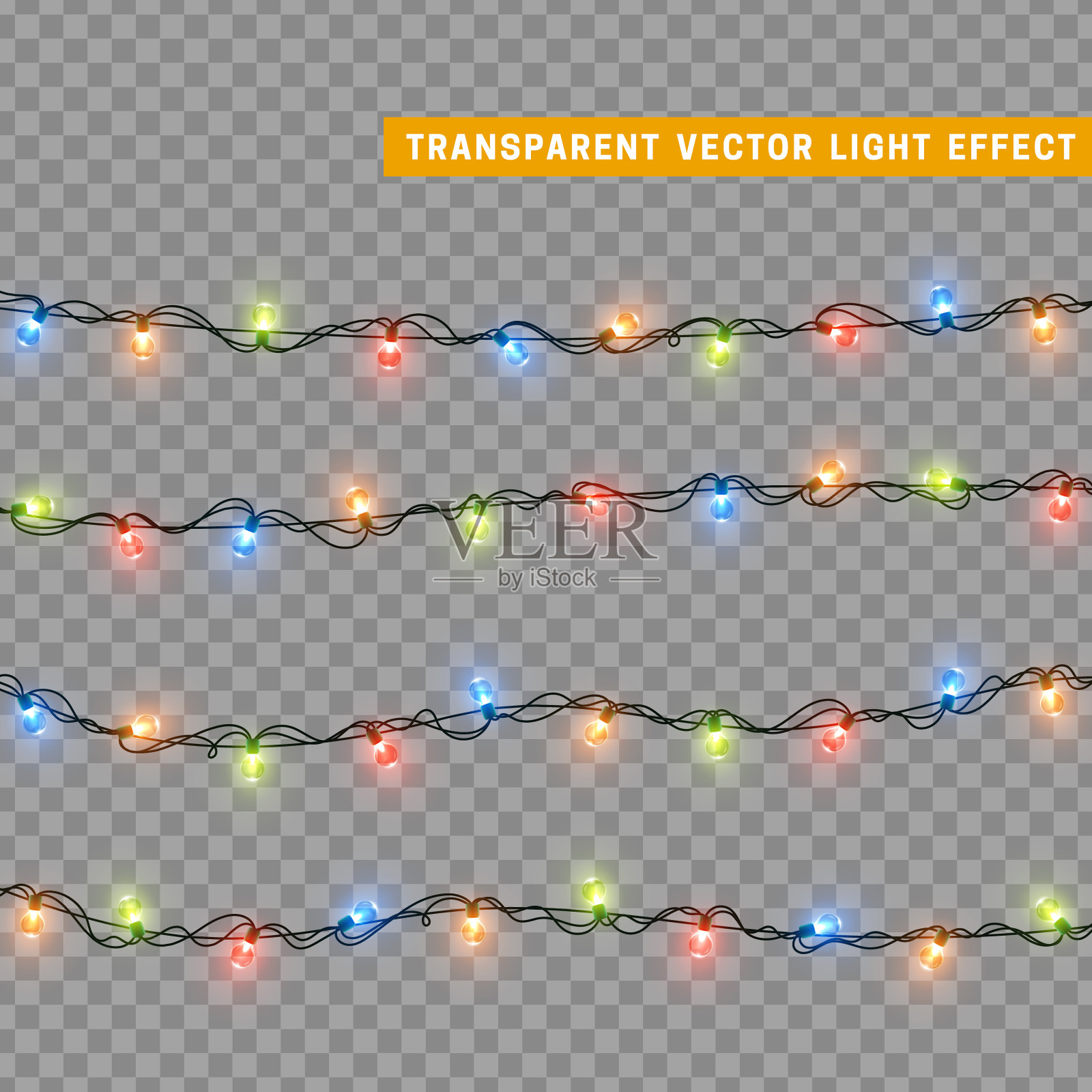 圣诞灯孤立向量花环。逼真的圣诞灯串。插画图片素材