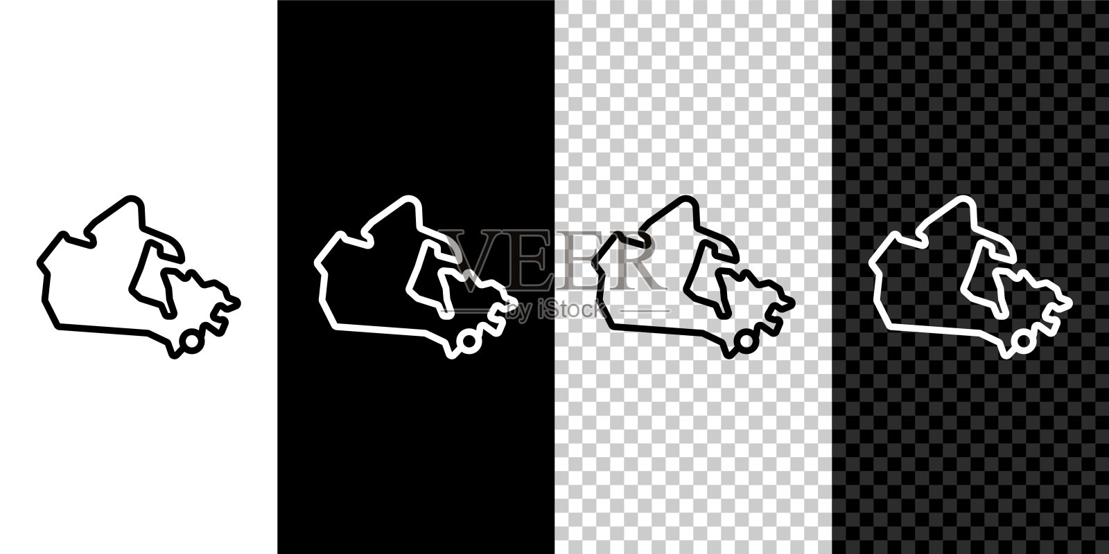 设置线加拿大地图图标孤立的黑色和白色背景。向量插画图片素材