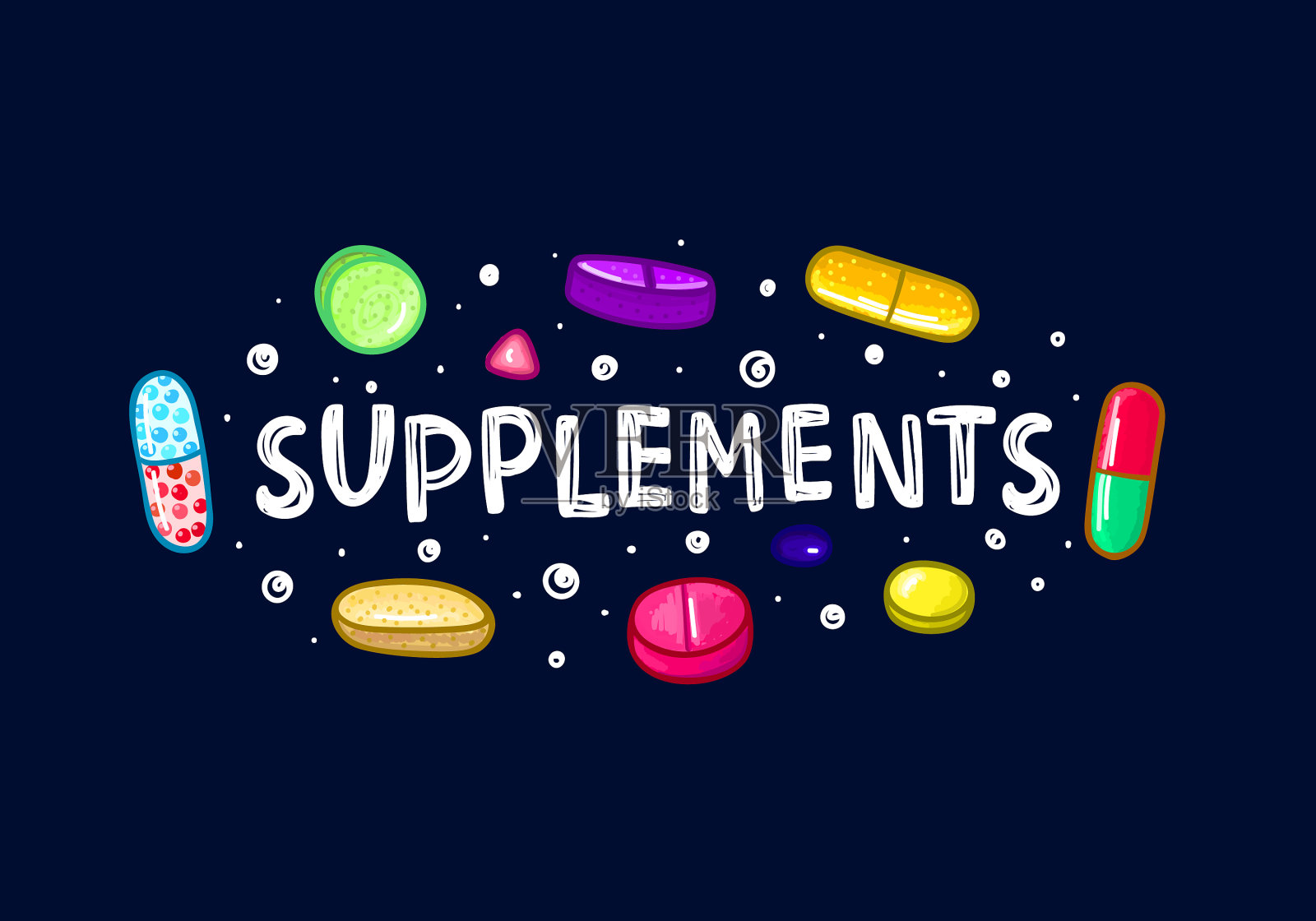 许多彩色药丸和胶囊饮食插画图片素材