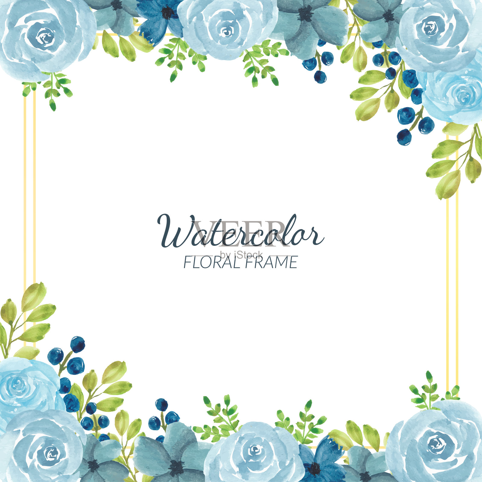 水彩蓝色花架装饰设计元素图片