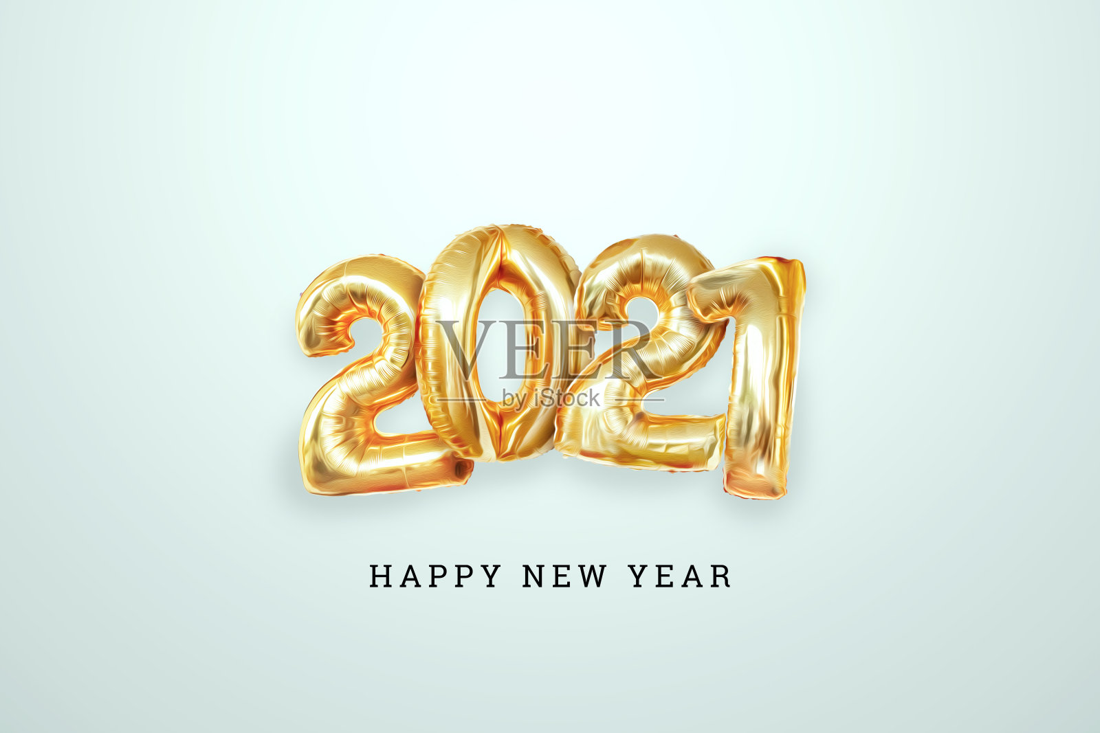 题词2021金色气球上的灯光背景，创意的背景。新年快乐，白牛年，传单，海报。3D插图，3D渲染。照片摄影图片