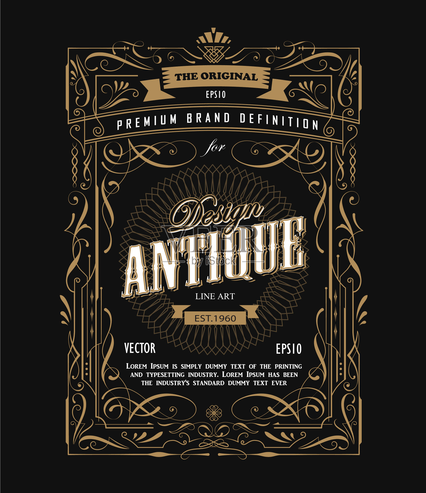 仿古边框设计西式标签复古边框插画图片素材