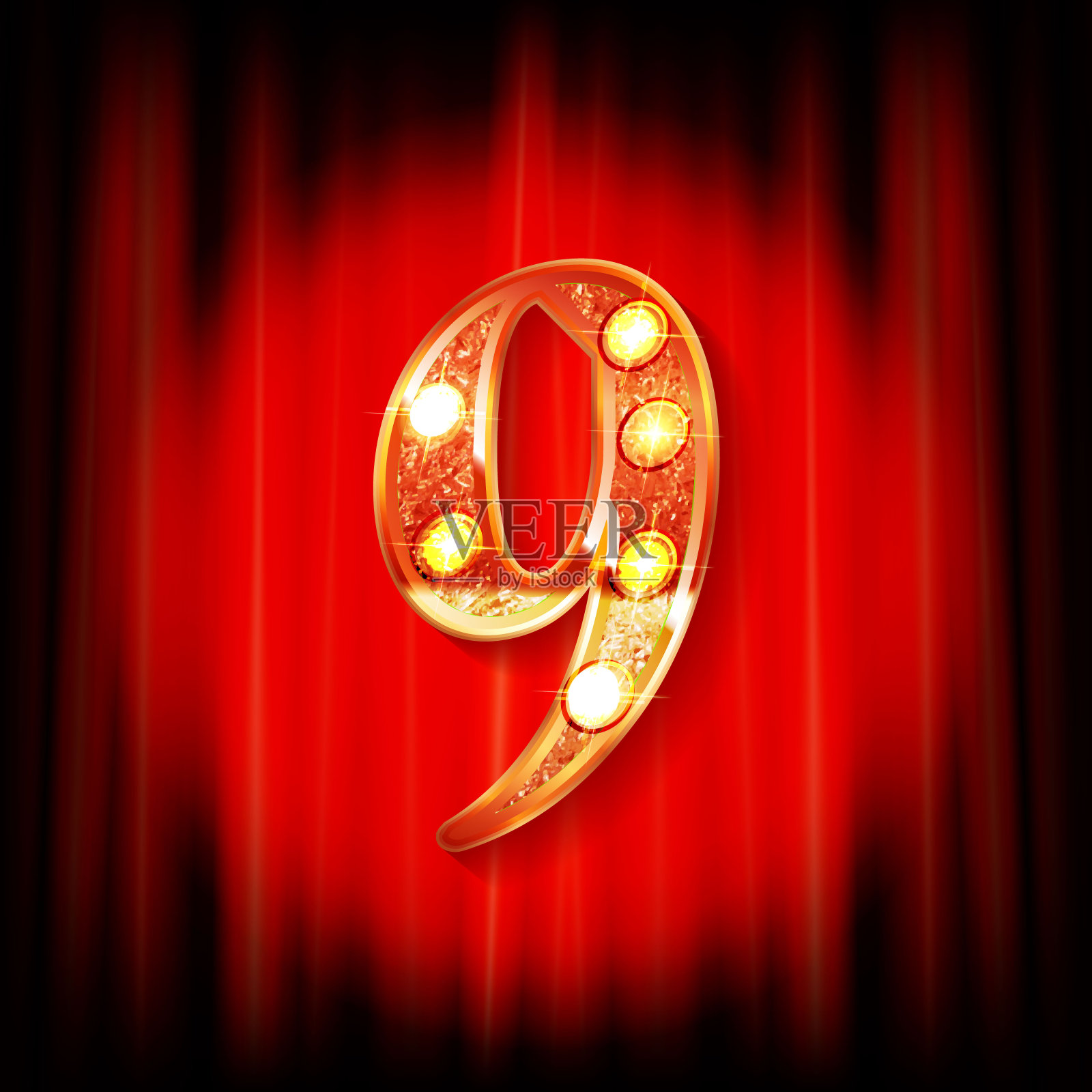 黄金数字9。贺卡插画图片素材