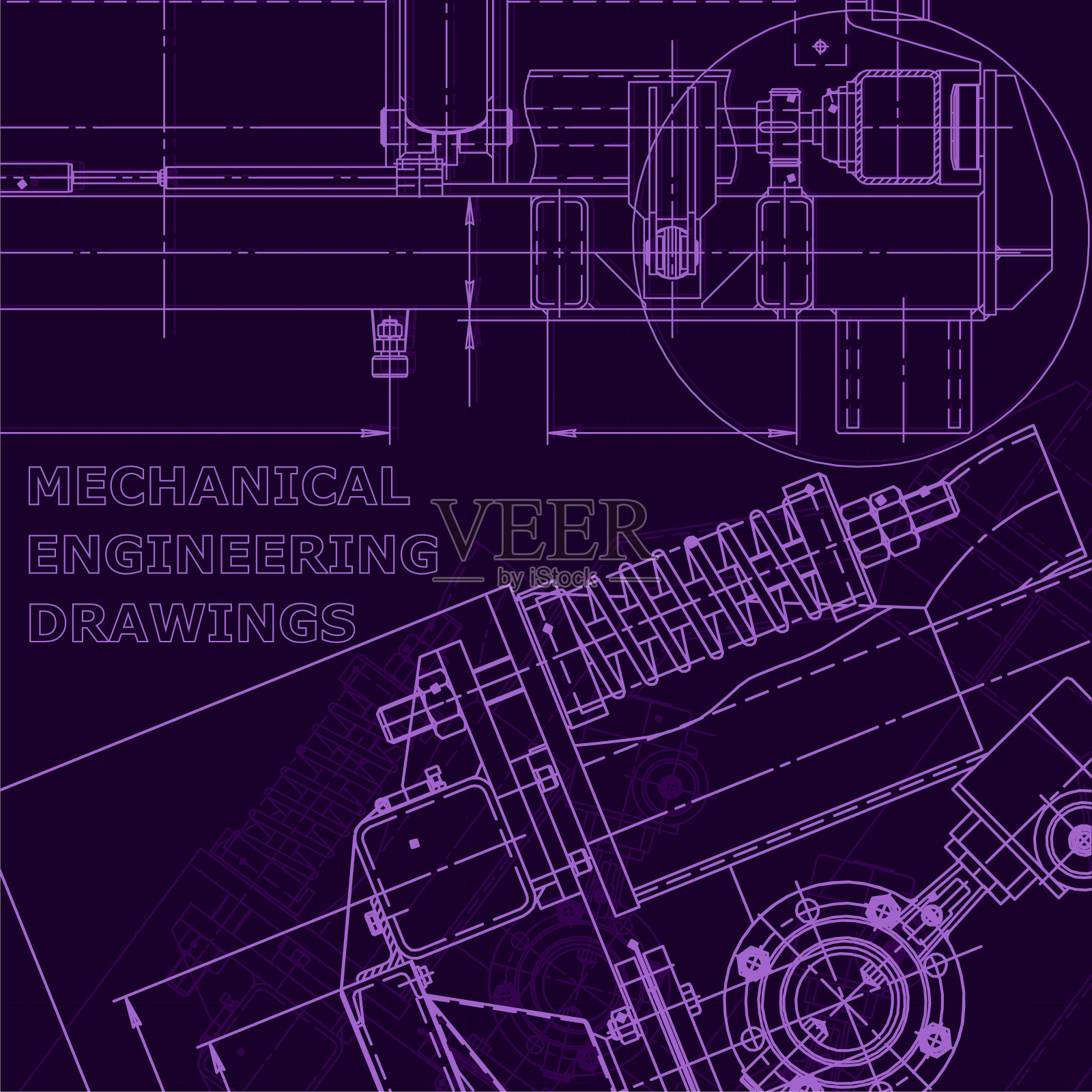 工程说明向量。封面,传单。紫色的网络空间插画图片素材