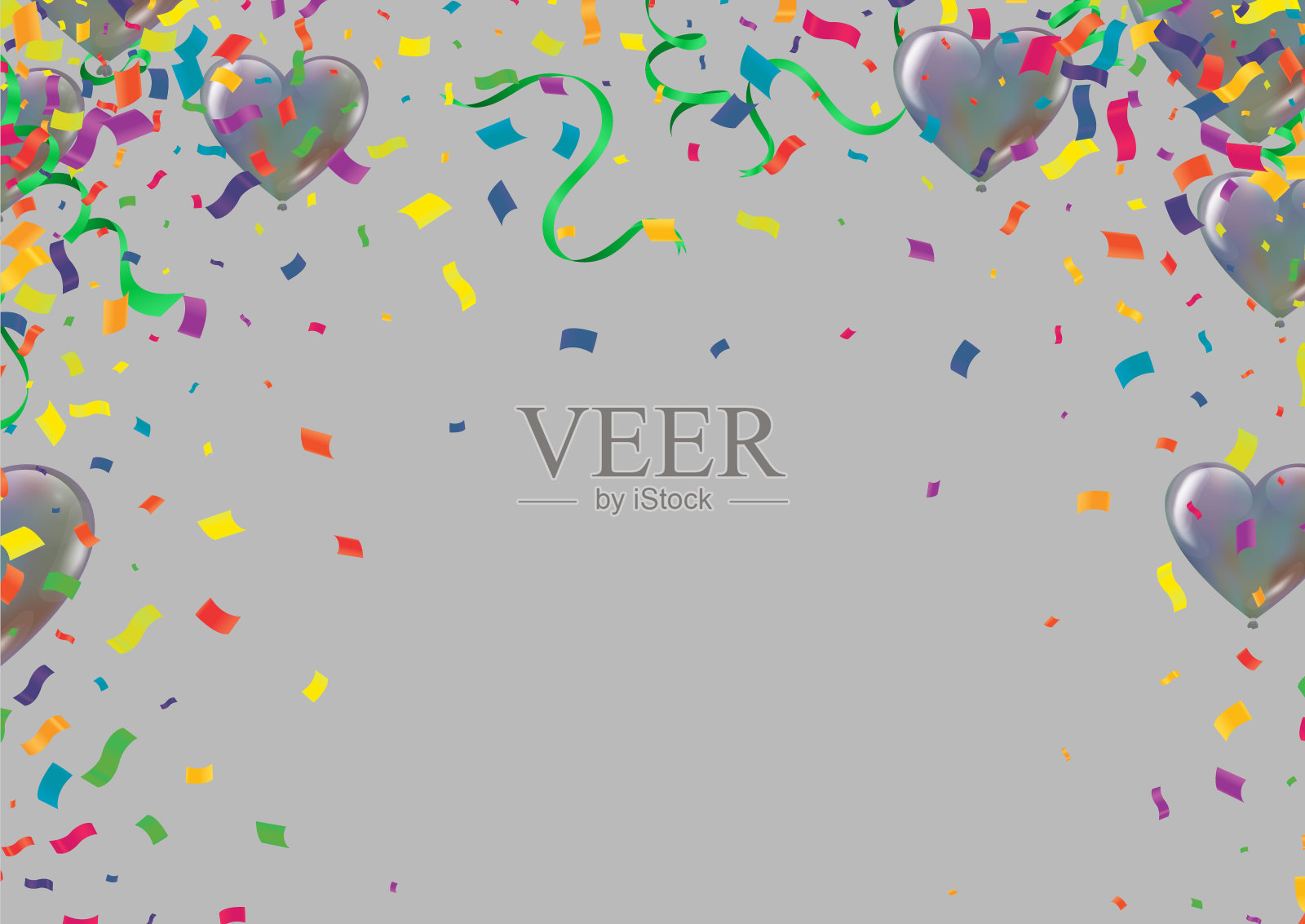 庆祝背景模板与五彩纸屑和各种颜色的丝带。插画图片素材