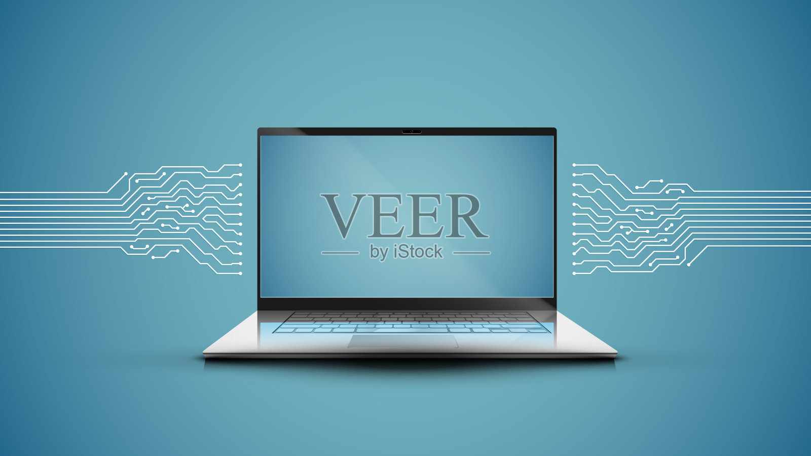 现实笔记本电脑与电子线路地图，矢量插图插画图片素材