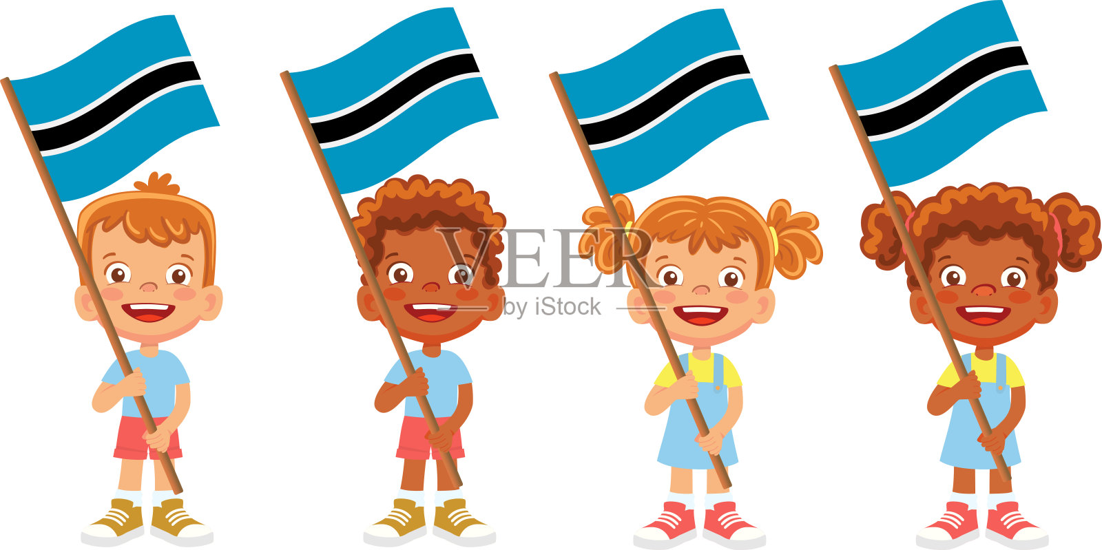 手持博茨瓦纳国旗的孩子插画图片素材