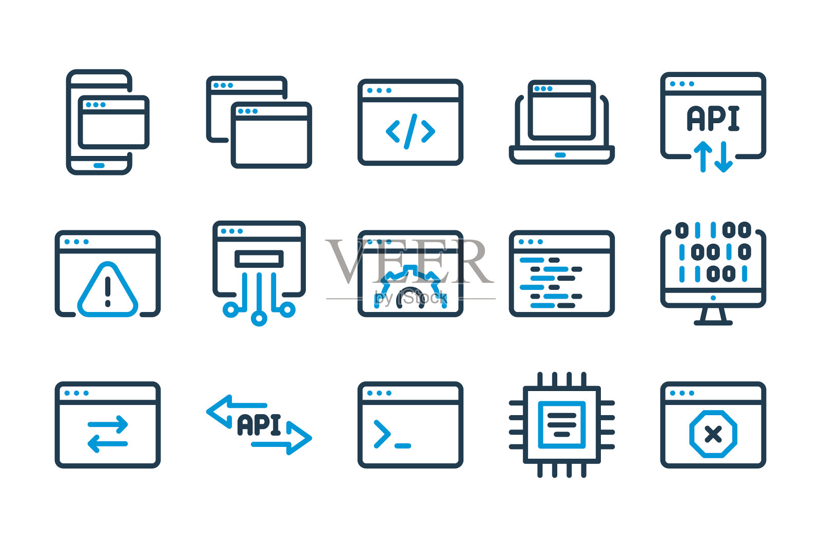 应用程序开发和计算相关的行图标。图标素材