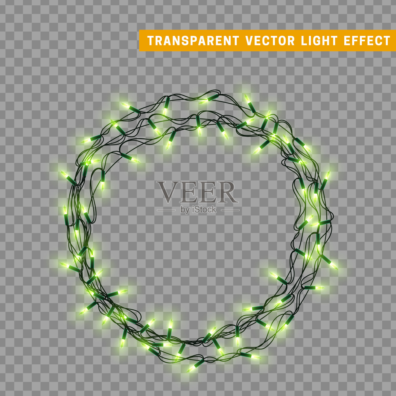 花环颜色绿色孤立向量，圣诞装饰灯光效果。插画图片素材