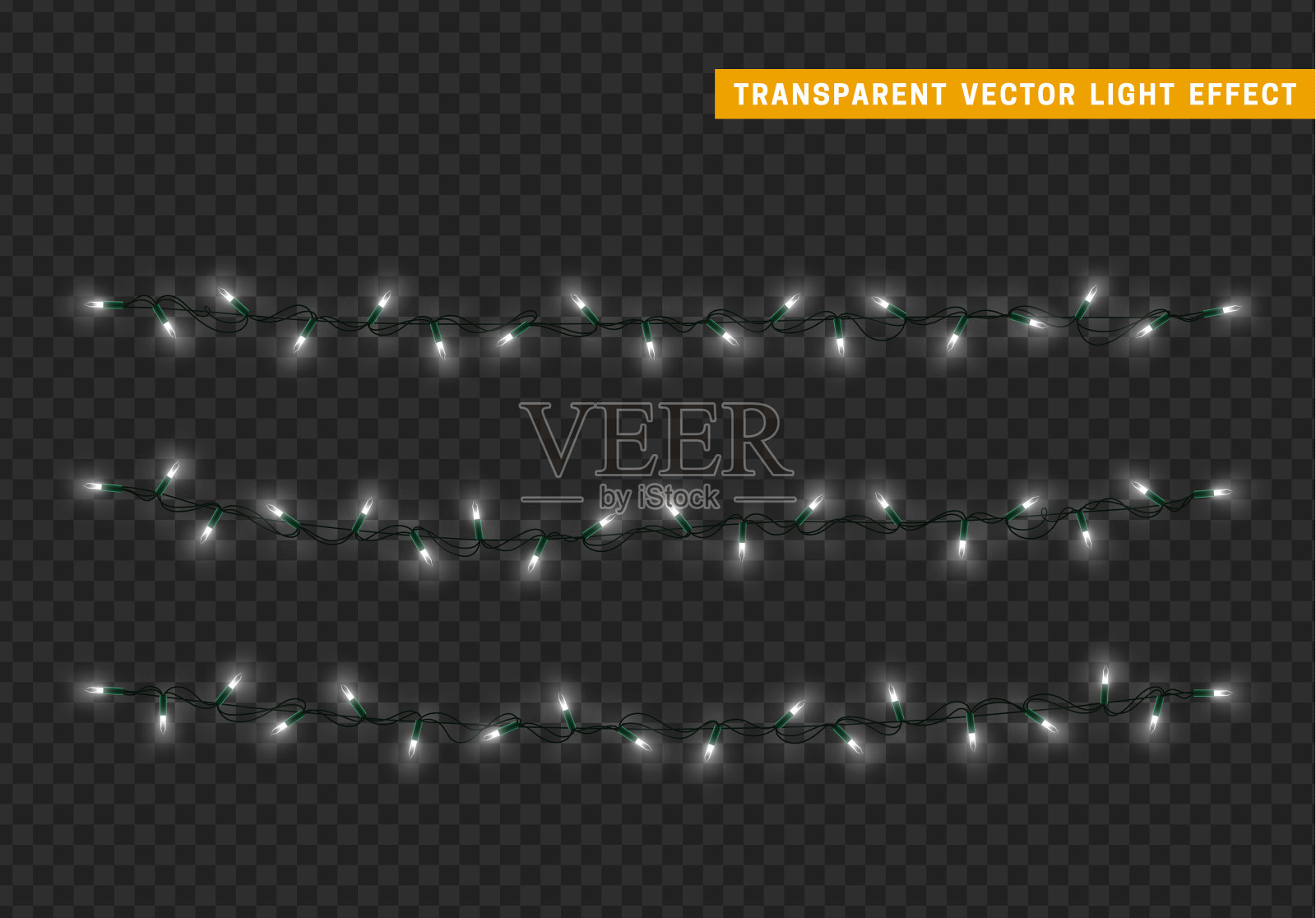 圣诞灯孤立的现实设计。灯光花环颜色白色。插画图片素材