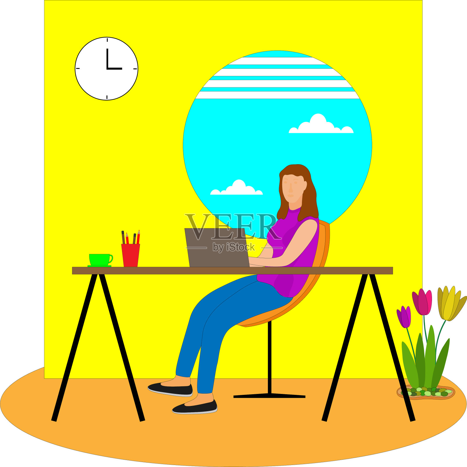 呆在家里工作插画图片素材