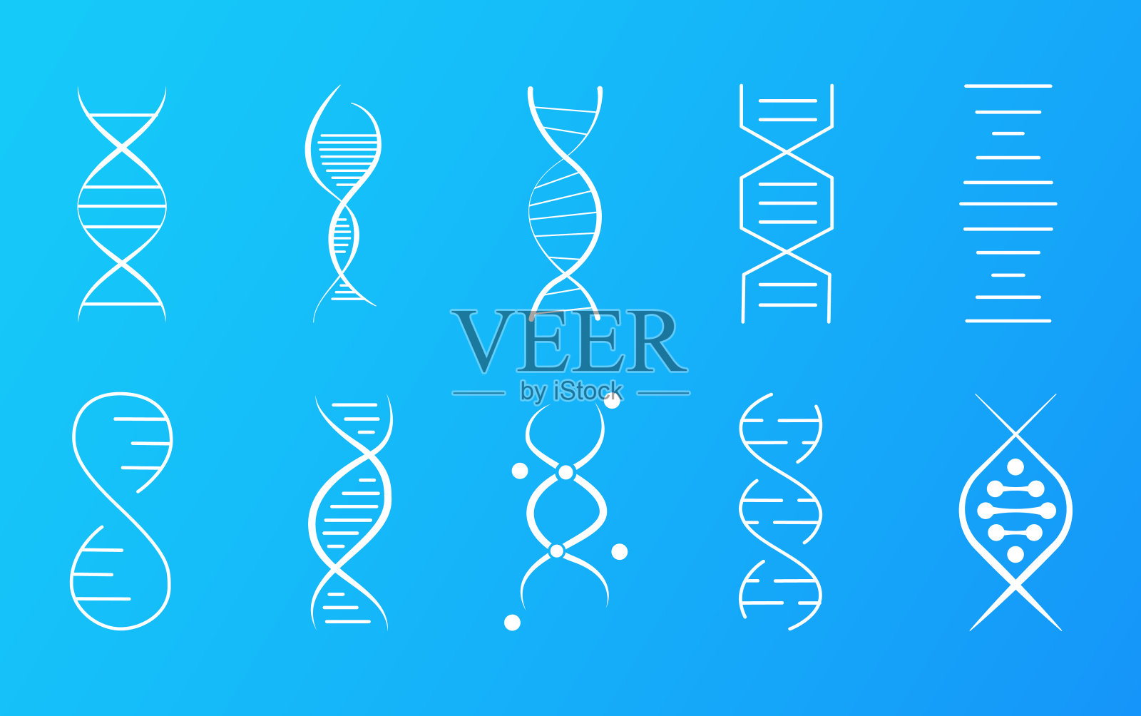 一组显示螺旋状分子的DNA图标插画图片素材