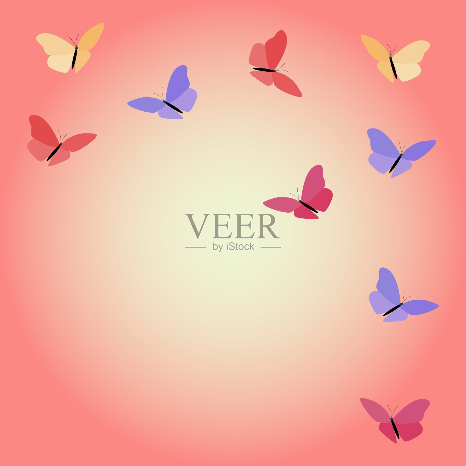 可爱的背景与五颜六色的蝴蝶为您的设计。背景与文本的地方插画图片素材